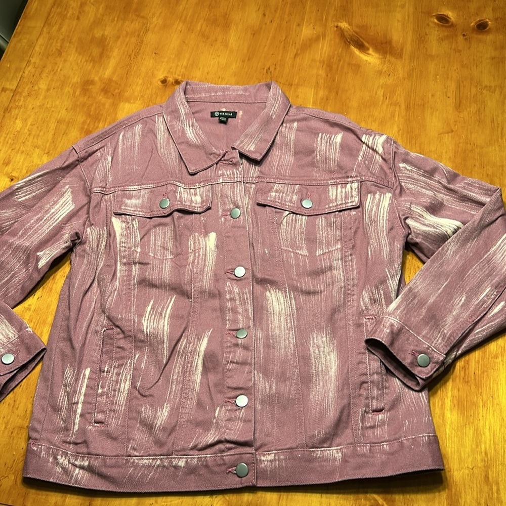 Versona Y2K Streetwear Mauve Bleach Brushstroke Denim Jacket Cyber Grunge Indie - Picture 8 of 10